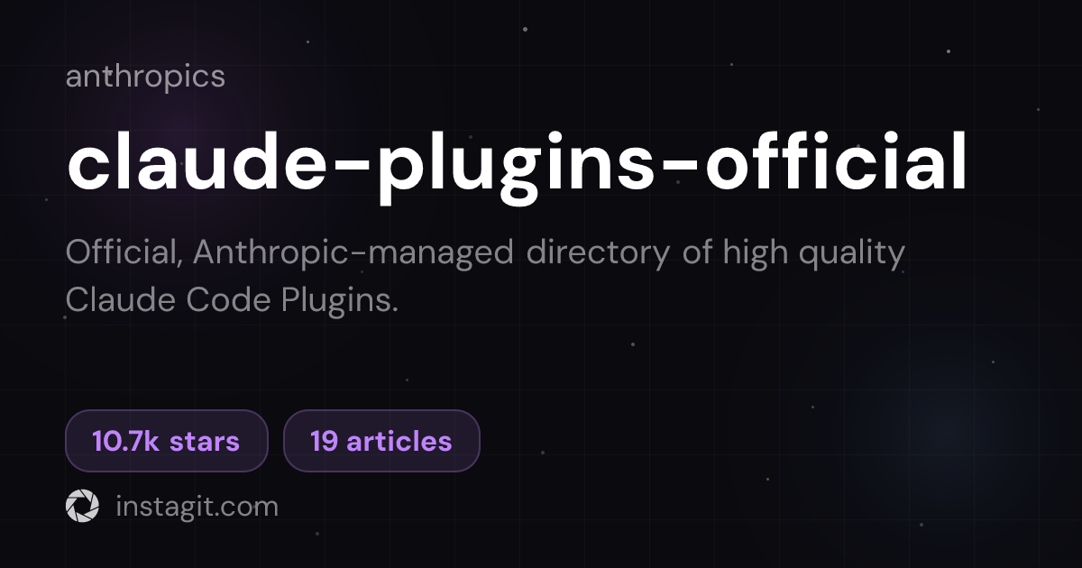 claude-plugins-official | Anthropic | Knowledge Base | Instagit